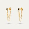 black stone chain earrings goud