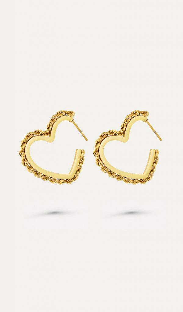 twisted heart earrings goud