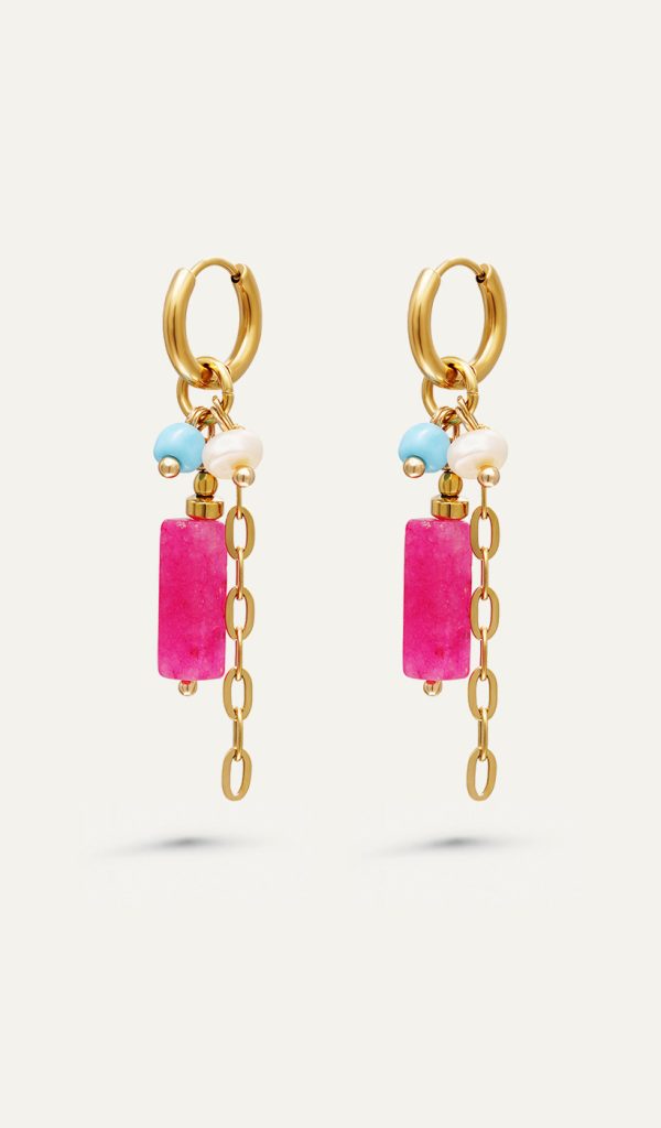 Pink stone chain earrings