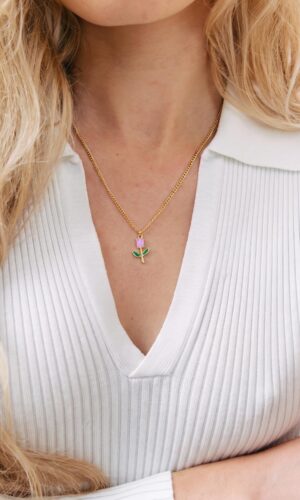 Paarse tulpen ketting van Dutch Jewelry Company